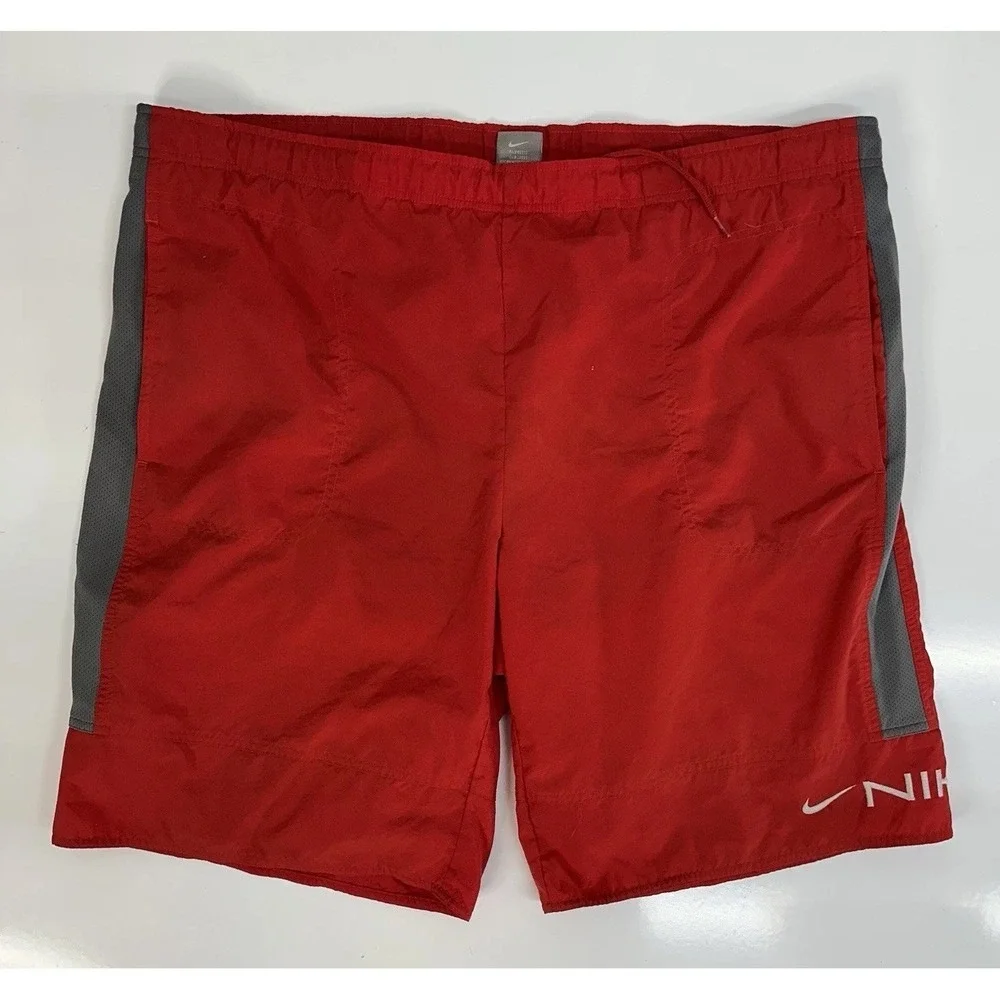 Nike Swim Trunks Red Vintage Y2K Silver Tag Embroidered / Men's XL